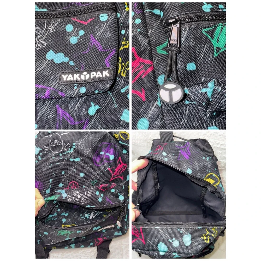 Yak Pak Mini Backpack Graffiti Skull Print Black Neon Small Daypack Streetwear
